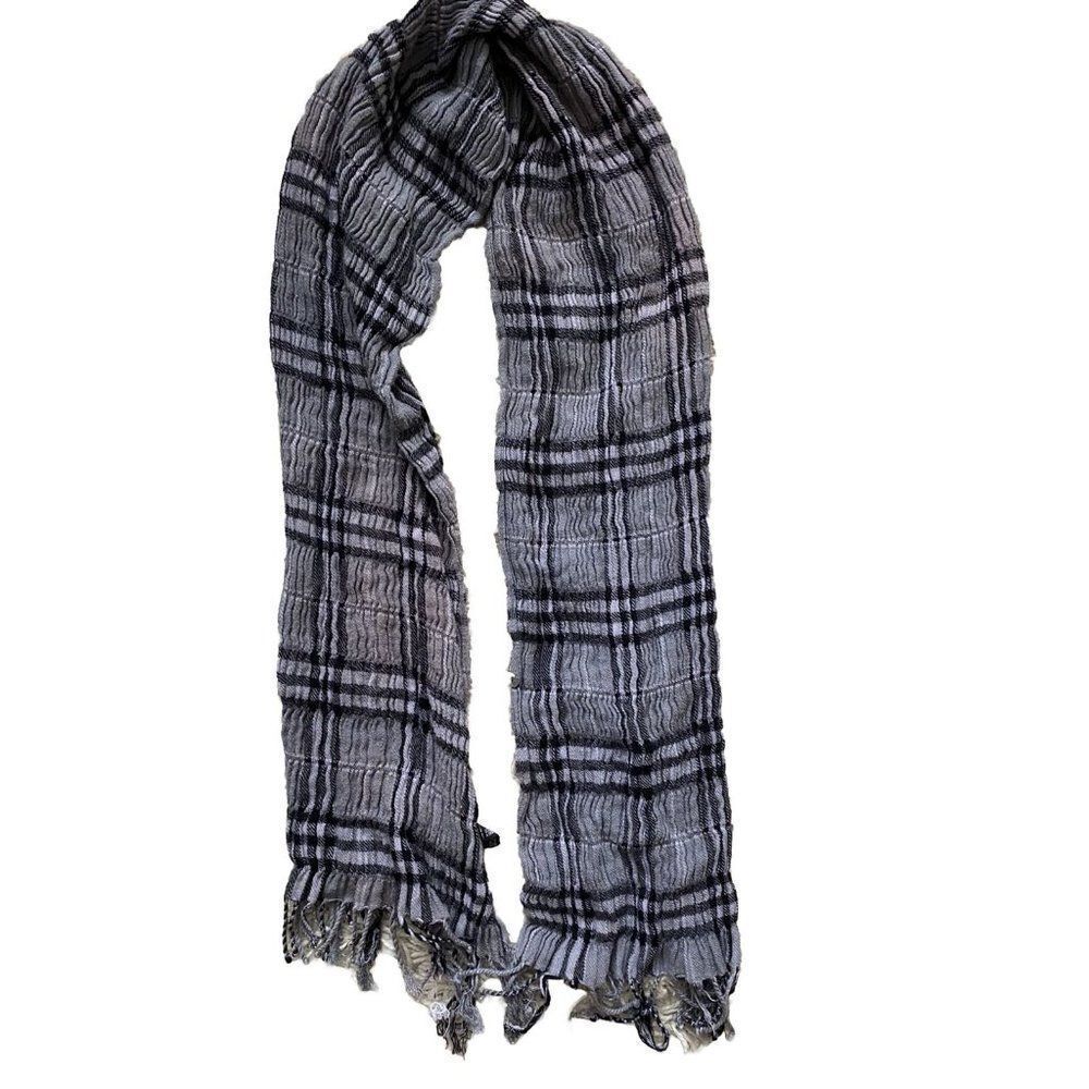 Vivante By VSA Scarf Grey Plaid Black Fringe